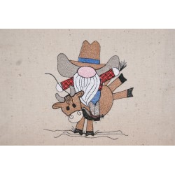 Gnome Cowboy Riding Bull -...